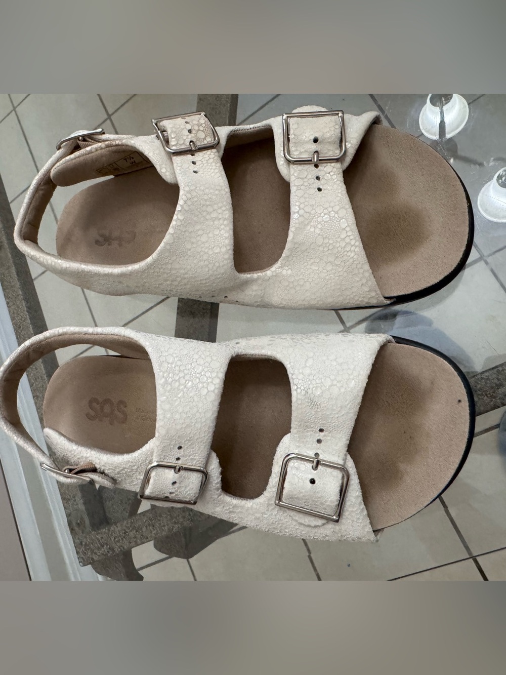 SAS Relaxed White Snake Leather Comfort Sandals TriPad Size 7.5 W